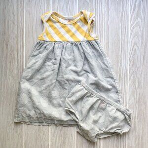 Stem Organic Cotton Gray/Yellow/White Dress And Bloomer Set